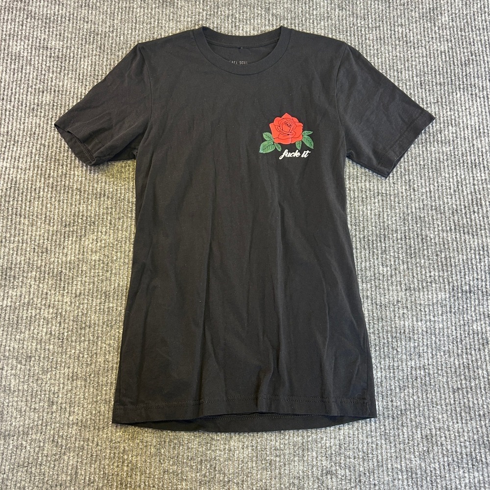 Rebel Soul Collective Black Rose Graphic Tee Shirt S Small Slim Fit